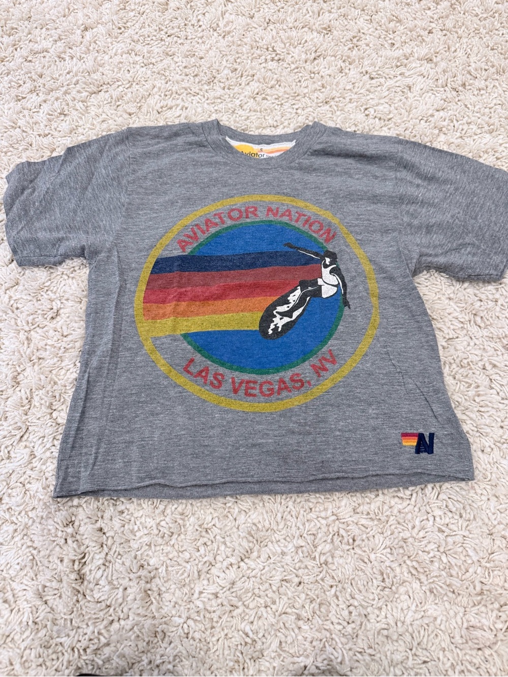 Aviator Nation Gray Woman Size Small Las Vegas Rainbow Circle Tee